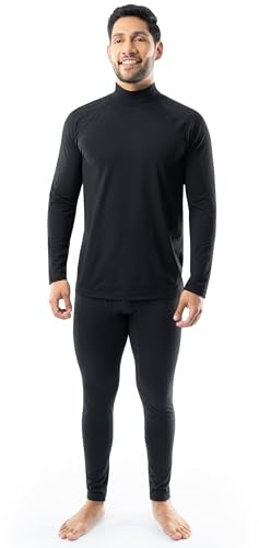 Fruit of the Loom Men's Sueded Jersey Mock Neck Thermal Underwear Base Layer Set, Black, Medium