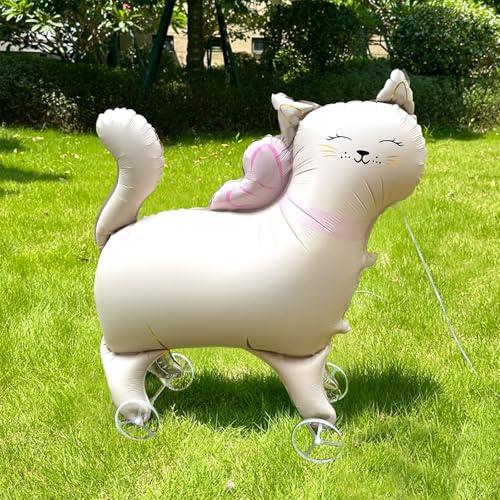 Nine San Walking Pink Katzen Luftballons Stehend 3D Katze Folienballon with Wheels Cat Helium Ballon Walker Katzenballon Babyshower Party Geburtstag Deko