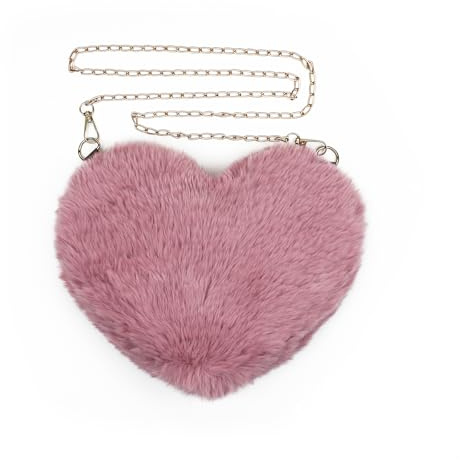 FuninCrea Plüsch Umhängetasche Damen mit 100cm Abnehmbarem Kettenschulterriemen, Crossbody Bag Damen Herzförmig Damen Handtasche Schultertasche Damen mit Reißverschluss für Telefon Geldbörse