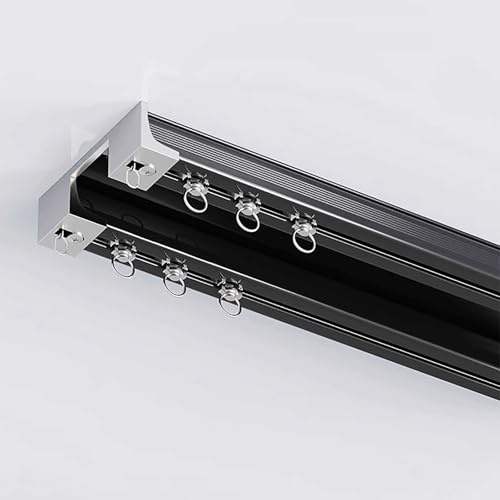 2-läufige Schwerlast-Gardinenschiene Zweireihige Vorhangschiene Gardinenstange aus Aluminium Inkl. Befestigungsmaterial for Schiebevorhang(Black,1m(3.3ft))