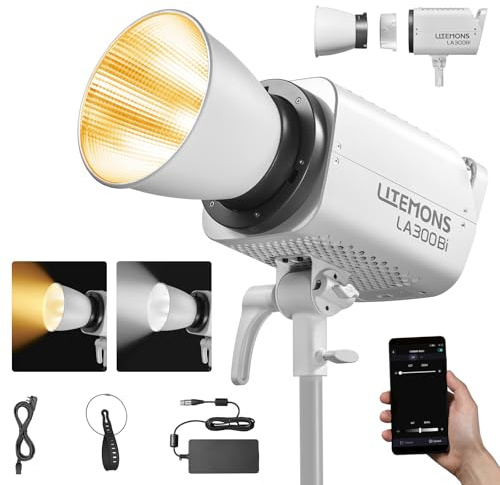 Godox LA300Bi LED Video Licht Light Videoleuchte 330W 102000Lux@1M Studio Helles Continuous Light,2800K-6500K Bowens Mount RGB LED Dauerlicht mit 11 FX Effekten für Videografie