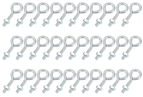 sourcing map Tornillos de ojo M4x20 de acero al carbono con tuercas hexagonales para gancho de metal, ganchos de anillo de terminal de madera, paquete de 30