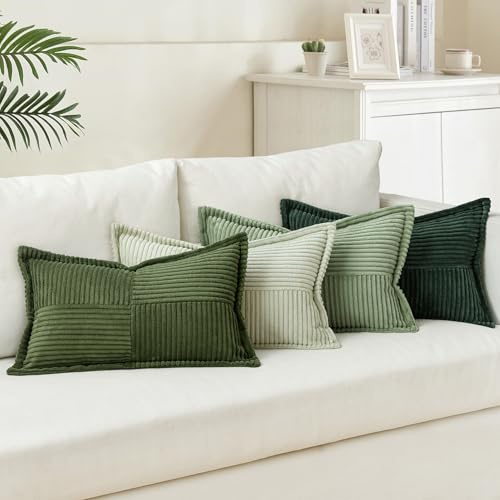MIULEE 4er Set Kissenbezug 40×60cm Kordsamt Biese Patchwork Grüne Serie | Weich Dekorativ Modern Vielseitig Pflegeleicht Langlebig Für Sofa Wohnzimmer Schlafzimmer Gästezimmer Und Balkon