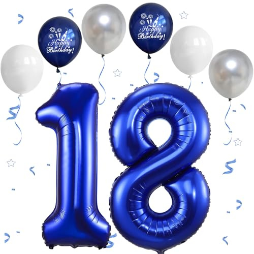 Dark Blue Balloon 18, Foil Balloon Number 18 Blue, 40 Inch Helium Balloon 18, Birthday Decoration Foil Balloon Numbers 1 & 8, Balloon 18th Birthday Decoration Set for Men Women Birthday Party