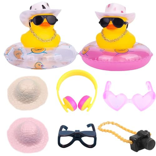 2 Rubber Ducks, Car Decorations, Rubber Ducks Bath Toys, Cute Car Accessories - Duck Pool Float Set with Sunglasses, Hats, Camera for Bath, Party Decor, Baby Showers