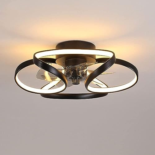 Ventilador de Techo Regulable con Luces LED, 3 velocidades, silencioso, diseño Moderno e Invisible para Dormitorio y Sala de Estar, 60 W, Color Negro, 55 x 18 cm