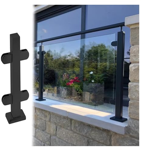 Poteaux de balustrade noirs robustes avec pinces en verre pour couloir et terrasse Système de balustrade au sol de 60 cm – Poteau moyen commercial pour plus de sécurité et de style