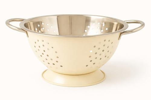 24cm Stainless Steel Colander with Handles – Deep Kitchen Strainer for Pasta, Rice, Vegetables & Fruit – Durable Large Food Drainer Bowl (Multiple Colours) (Cream)