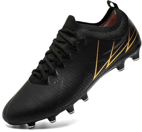 VLOOKST Zapatos de Fútbol para Hombre Botas de Futbol Tacos Calzado de Fútbol Zapatillas de Futbol Zapatillas Deporte Zapatos de Entrenamiento Negro Dorado Talla 39