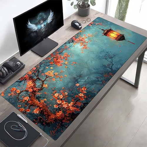 Gaming Mauspad 100 x 40cm Gaming Mousepad XXL Blume Rosa Mauspad Schreibtischauflage, Genähte Kanten Mausmat, rutschfeste Gummibasis, Schreibtisch Schutz für Home Büro, Geschenke PjY5996 5-W