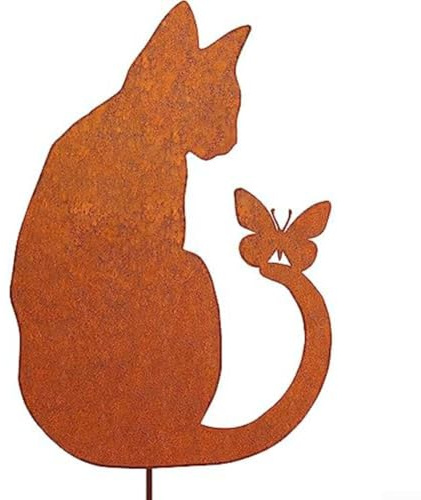 30 x 22 cm sitzende Katze, Gartendekoration aus Eisen mit rostigem Finish, Outdoor-Dekoration für Terrasse, Hof, Veranda oder Blumentopf, verleiht einen einzigartigen natürlichen Look (sitzende Katze)