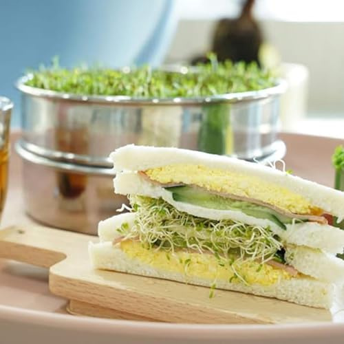 Sprossen-Anzuchtset mit 2-stöckigen Edelstahl-Mesh-Tabletts, Wassersammelbasis und Deckel für kontrollierten Abfluss, geeignet für den Heim- und Restaurantgebrauch (3-stöckige Keimung)