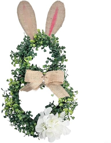 Ghirlanda di coniglietto pasquale per porta d'ingresso, verde artificiale, decorazione per la casa, 45 cm, con materiale TPE e nastro