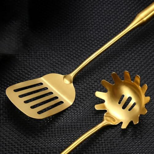 RichVibe Set di utensili da cucina in acciaio inox con foro per appenderlo, cazzuola da cucina dorata per uso domestico, 1 pezzo