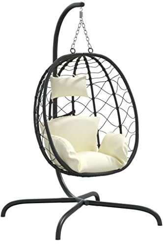 Genérico Sillón Colgante con Forma de Huevo y cojín de ratán sintético y Acero Color Crema,Casa y jardín,Jardín,Artículos de Exterior,Balancines de jardín,Crema,21.3 kg,360046
