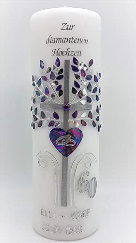 Hochzeitskerze Diamantene Hochzeit DH-21l in vers. Farben mit Namen und Datum