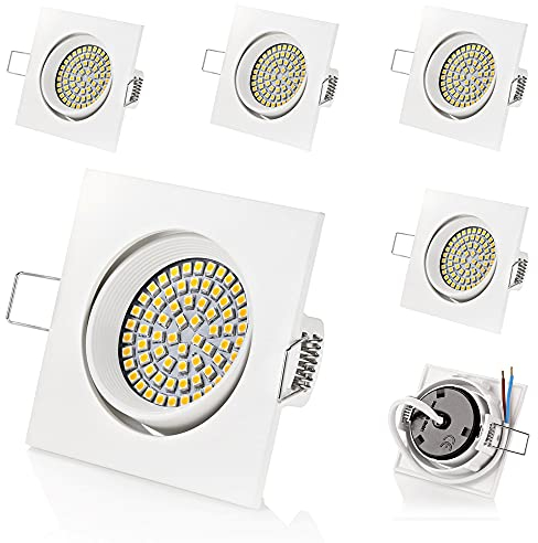 Sweet Led 6er Set LED Einbaustrahler 230V, 4W, Warmweiß 3000K, 330lm, Flach & Schwenkbar, Eckig, Weiß, Decken Spots