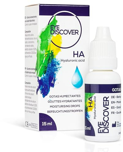 EYE DISCOVER Augentropfen gegen Trockene Augen mit Hyaluronsäure, Benetzungstropfen mit doppelter Befeuchtung, 15 ml