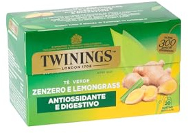 Twinings, Tè Verde Zenzero e Lemongrass, Antiossidante, 25 Filtri | Sapore Brioso e Dissetante, Antiossidante e Digestivo