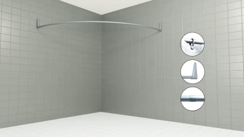 Erica Duschvorhangstange Ecke, 140x140 cm, Duschstange Winkel, Wandmontage für Badewannen, unterstützt ohne Deckenbefestigung, Stahl mit Grauer Kunststoffbeschichtung, 100% Rostfrei