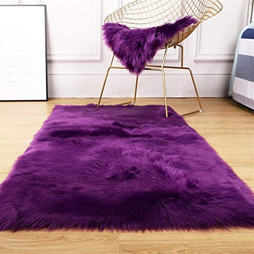 Ommda Alfombras Modernas Salon Grandes Pelo Largo Piel de Imitación Lana Antideslizante Habitacion Shaggy Artificial Alfombras Rectangular Lavables Morado Oscuro 70x210cm
