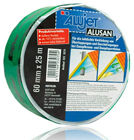 ALUJET - 5er Set Dampfsperre KlebebandAlusan für den Innenbreich 60 mm x 25 Meter - Klebeband mit extrem hoher Klebkraft zur luftdichten Verklebung von Dampfbremsen und Dampfsperren