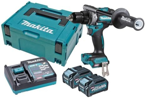 Makita DF001GM201 Bohrschrauber 13 mm Brushless XGT + 2 Akkus 40 V max 4 Ah Li-Ion BL4040 + Ladegerät DC40RA + Makpac, Blue/Black