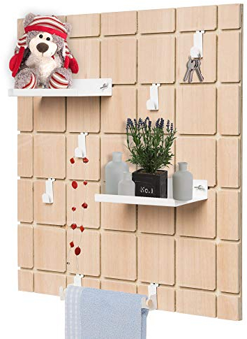 Dekorative Pinnwand, Memotafel, Garderobe mit Haken, Handtuchhalter, Ablagen, 60 x 60 cm