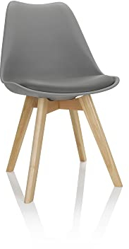 hjh OFFICE 4er Set Esszimmerstühle Scandi Massivholz Beine Buche, Stuhl Küchenstuhl gepolstert im Retro-Design, Kunststoff Grau 661010