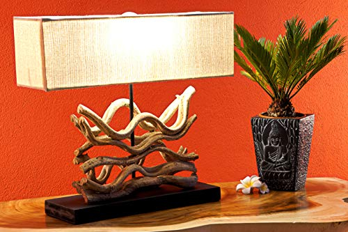 Kinaree Treibholz Tischlampe KAUAI - 45 x 50 cm Tisch Leuchte mit Lampenschirm aus Lianen Holz, geeignet für Wohnzimmer, Flur, Schlafzimmer oder Wintergarten