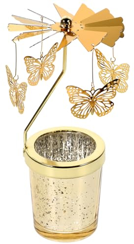 Schmetterling Teelicht Karussell Glas Teelichthalter Gold Teelichtglas Rotierender Kerzenhalter Eisen Metall Kerzenständer Hochzeit Deko Wohnzimmer Tischdeko