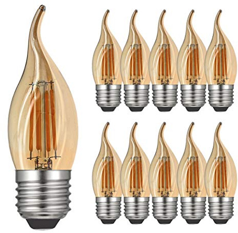 RANBOO Glühbirne Kerze E27 Vintage 4W / ersetzt 40W Halogenlampen / 400 Lumen/Warmweiß 2700K / 220-240V AC/Leuchtmittel E27 Kerzenform/Nicht Dimmbar/Amber Glas / 10er-Pack