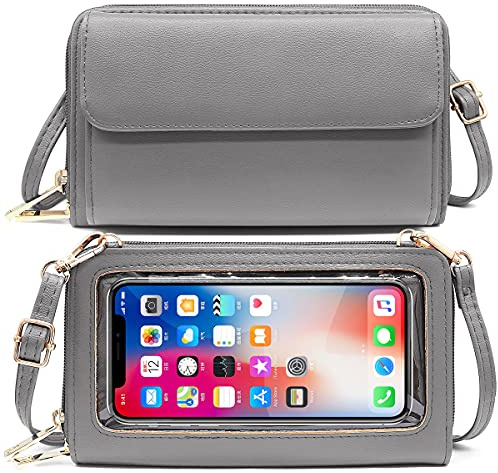 HNOOM Women's Cross Body RFID Blocking Cell Phone Purse Wallet - Crossbody Shoulder Bag Wristlet with Shoulder & Wrist Strap Fits Phone Under 6.9 Inch (Gray)