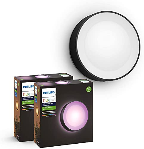 Philips Hue Daylo 2er-Pack Außenwandleuchte Schwarz 15W WACA – Smarte LED Wandlampe, RGBW, kompatibel mit Hue Bridge, Alexa & Google Assistant