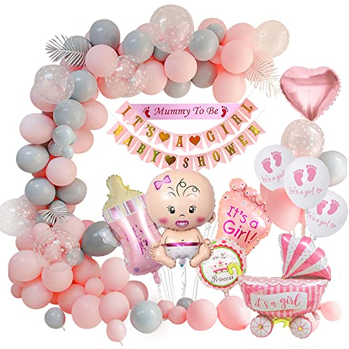 weeyin Baby Shower Decoracion Niña, Rosado Globo Nacido Bebé Adorno Baby Shower Niña, Baby Shower Banner, de decoracion para Baby Shower Niña Globo Recién Nacido Niña
