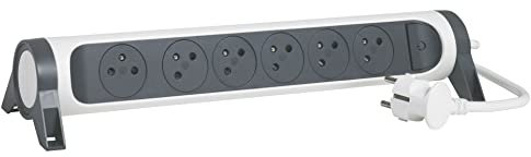 LEGRAND - Regleta giratoria con Interruptor de indicador LED, 6 Tomas de Superficie con Tierra, Cable de 3 m, Color Blanco y Gris Oscuro