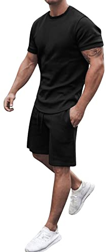 amropi Herren Sportanzug Jogginganzug 2 Teile Sommer Trainingsanzug Kurzarm Kleidung Set