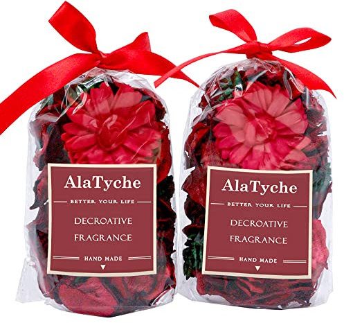 AlaTyche Bolsas de popurrí de Navidad, relleno de cuenco de popurrí con aroma a manzana y canela, flor seca decorativa roja, bolsa de pétalos de fragancia para el hogar, mini