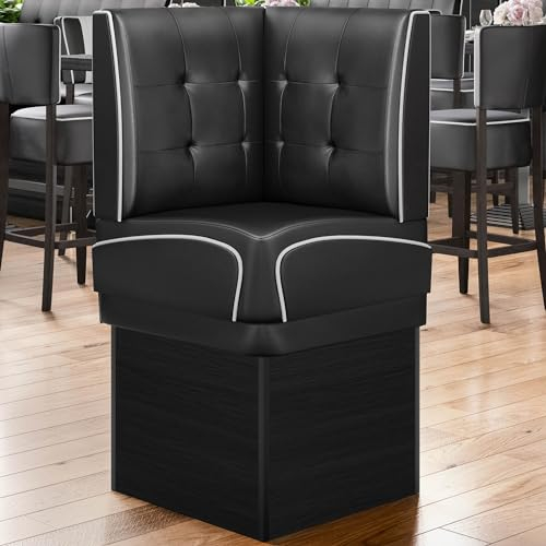 GGMMÖBEL Diner 2 | Diner Eckbank | B:H 64 x 133 cm | Chesterfield NO Button | Schwarz | Leder | American Diner Möbel, American Hochbank, Thekenbank