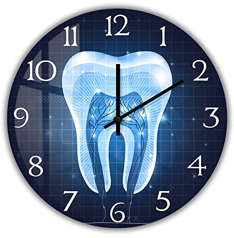 The Geeky Days Dentistry Tooth Wall Clock Dental Care Symbols Acrylic Print Battery Quiet Movement Hanging Watch Dental Department Decor Wall Sign (Without Frame)