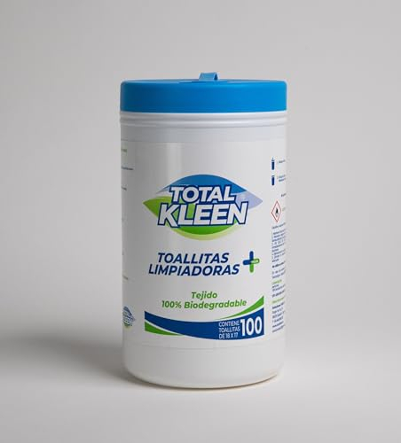 Toallitas de limpieza multiusos Total Kleen para todas las superfícies - 100% Biodegradable - Limpieza en una sola pasada - Envase 100% Reciclable - Bote 100 Toallitas Desinfectantes