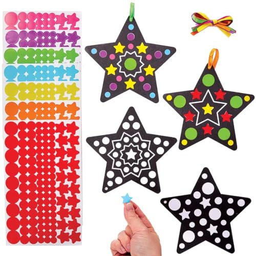 Baker Ross FX262 Sterne Klebepunkt Dekorationen - 12er Pack, Sticker Basteln für Kinder, Kindergeburtstag Sticker Set, Kleine Geschenke für Kinder, Christbaum Schmuck Basteln