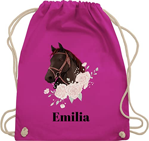 Turnbeutel Rucksack - Pferd Pferde - Wunschname Pferdekopf - Unisize - Fuchsia - beutel reit sachen für mädchen pferden und name stoffbeutel kindergarten pferderucksäcke pferdemotiv sportbeutel
