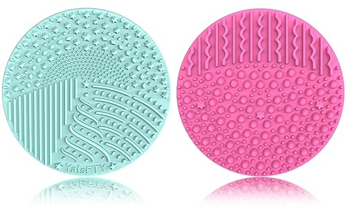 YalsFTY Silicone Makeup Brush Cleaner, 2-Piece Set, Dual-Sided Scrubber Mat for Brushes, Powder Puffs and Sponges (Pink & Green)