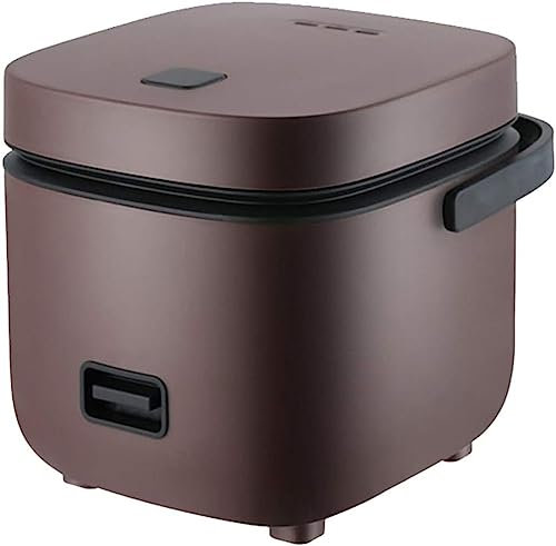 MISKYN Cuociriso Mini Cuociriso Portatile Da 1,2 Litri, Cuociriso Elettrico Con Cestello Vapore E Risciacquo, Antiaderente, Cottura Rapida 15 Minuti, Riscaldamento, Mantenimento in Caldo,Marrone