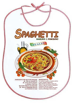 MAGIE DI CASA Adult Bib with Transfer – Bib 45 x 60 cm with Transfer – Made in Italy, Fun, Parties, Dinners, Cook, Chef, Chef (Spaghetti Basic)