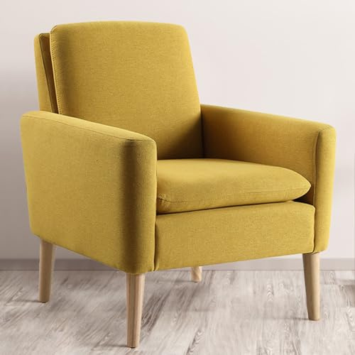 LEUTED Sessel Wohnzimmer, Ohrensessel Cocktailsessel, gepolsterter Fernsehsessel Leinenstoff Lesesessel bequem, Einzelsofa Releaxsessel Clubsessel für Schlafzimmer, Wohnung (Senfgelb, 1)