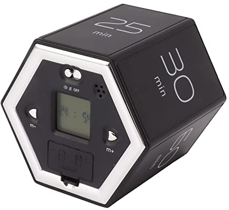 Temporizador de Productividad Giratorio con Reloj, Temporizador Pomodoro con Preajustes de 5/15/30/45/60 Minutos, Temporizador Magnético para Gestión del Tiempo, Modos de (Black)