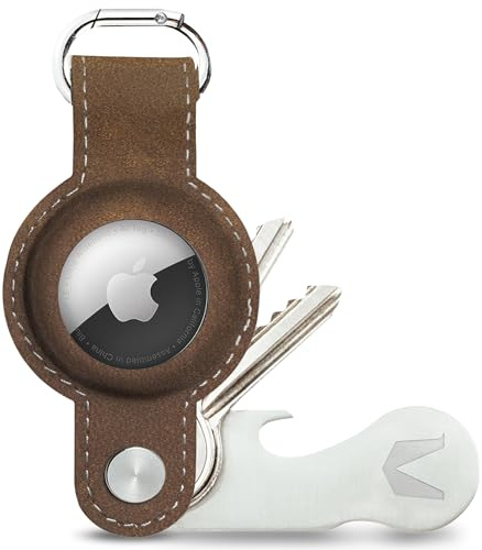 MAGATI Airgonizer (Vintage Braun) – Schlüssel Organizer mit AirTag Schlüsselanhänger aus hochwertigem Leder & Multitool – Kompatibel mit Apple Airtag 1 & 2 – 1 Jahr Code24 Fundservice inklusive