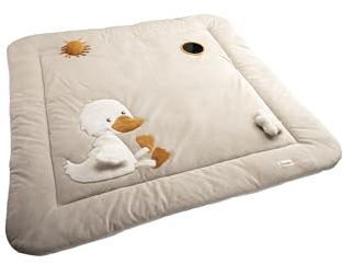 Spieldecke Ente Edda Lou, Baby Krabbeldecke 100 x 100 cm mit Spiegel, Knisterpapier, Quietsche und Rassel,